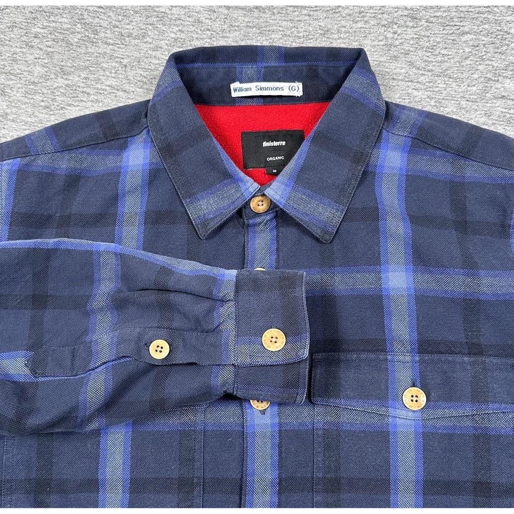 Finisterre Shirt Shacket Mens Medium Blue Plaid Fleece Lined Button Up Outdoor